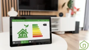 tablet on table showing home energy efficiency